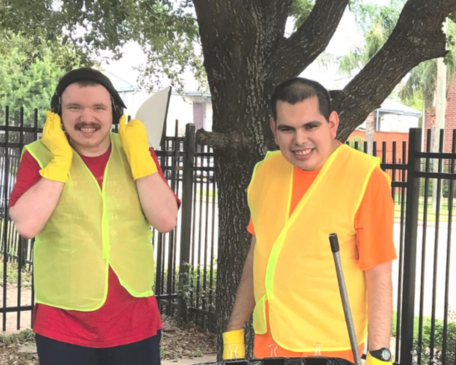 Clients working outside for training in the employment services program.